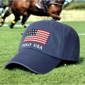 POLO RALPH LAUREN RRL USA FLAG Leather Strapback MENS Navy HAT Cap New Fast Ship